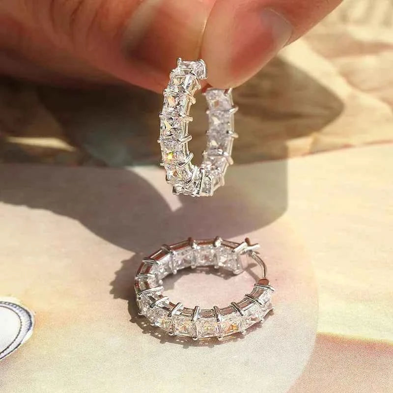Luxury Cubic Zirconia Hoop Earrings - Princess Square Design