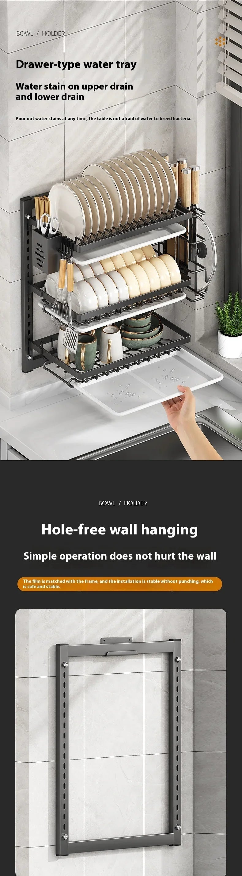 Premium Wall-Mounted Dish Rack - Space-Saving Kitchen Organizer