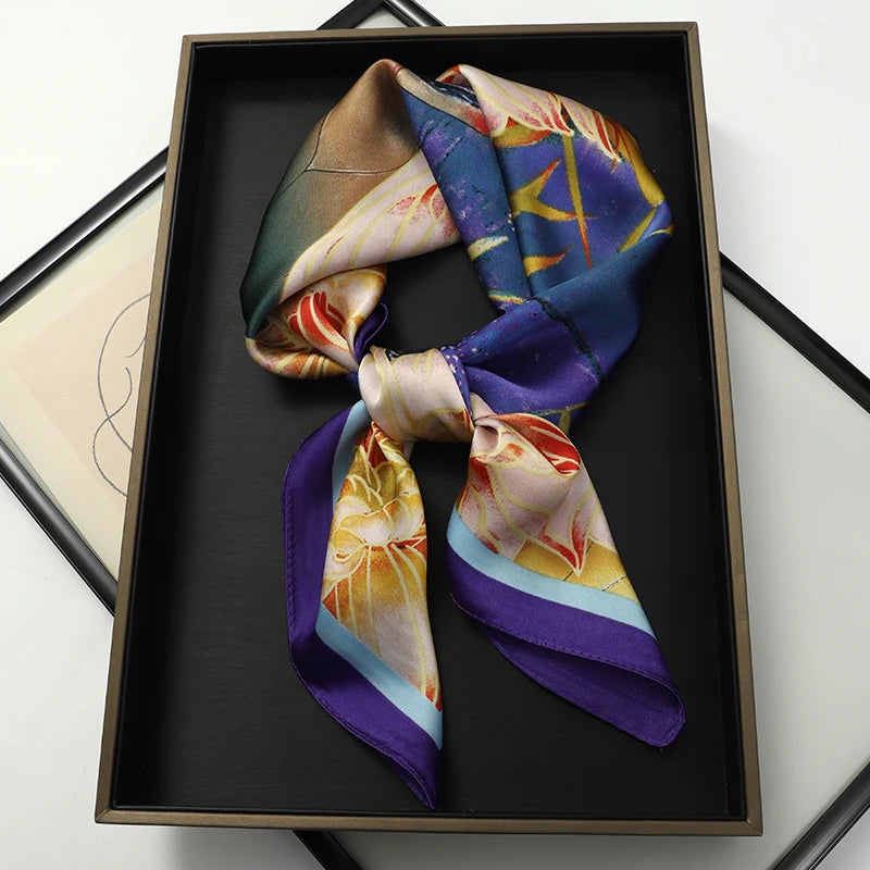Luxury Silk Square Scarf - Elegant Hair Tie & Neck Band