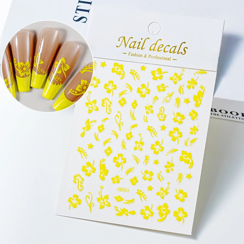 Luxury Bronzing Hibiscus Nail Stickers - Gold & Silver Floral Decals