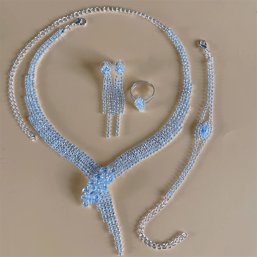 Elegant Crystal Tassel Wedding Jewelry Set - Silver & Gold