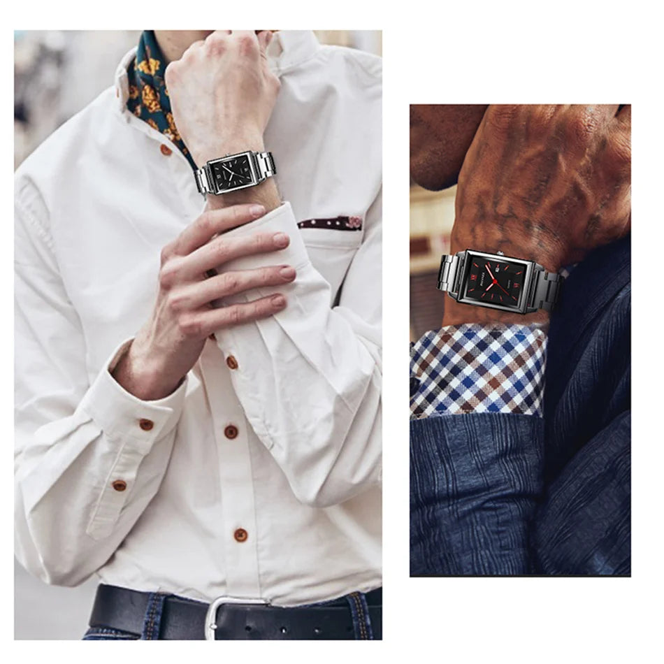 Elegant Men's Rectangle Watch - Stainless Steel Quartz