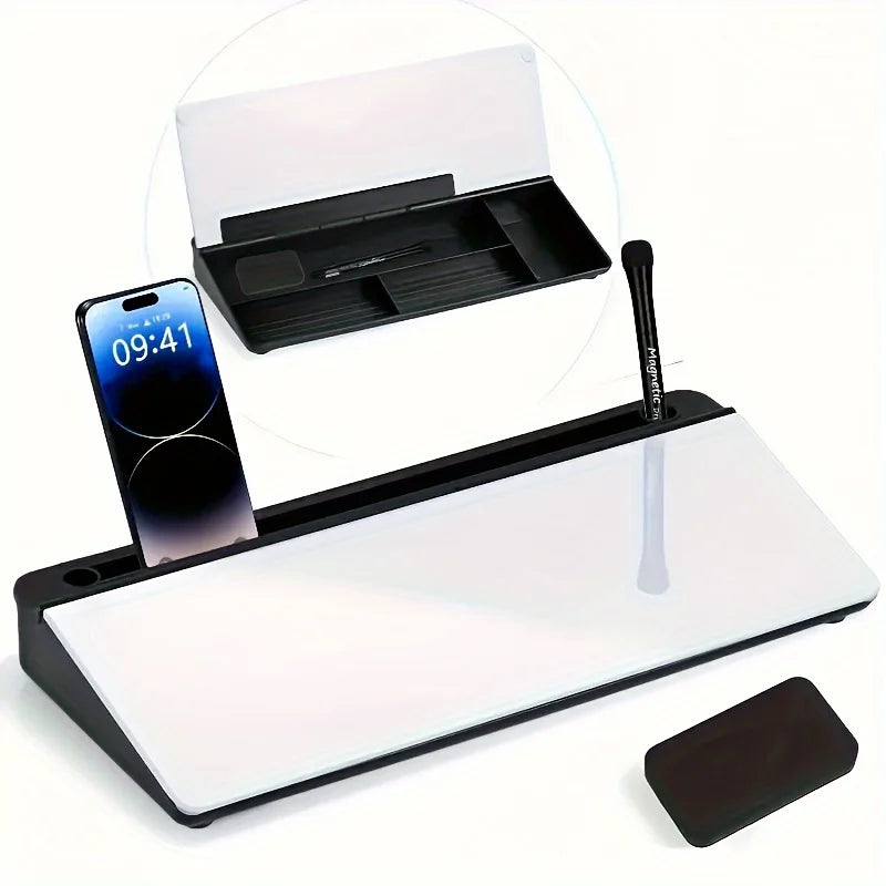 Premium Compact Glass Whiteboard - Desktop Organizer & Keyboard Holder