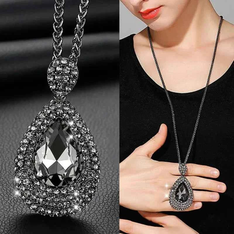 Luxury Waterdrop Crystal Necklace - Elegant Long Chain Pendant