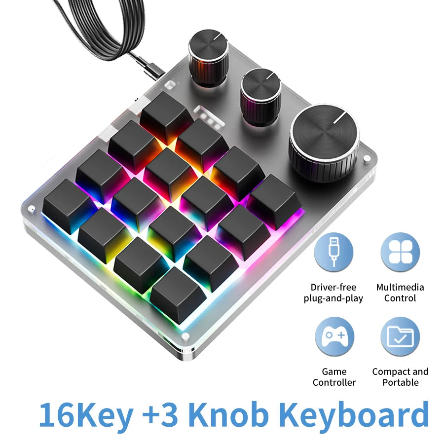 Premium Programmable Macro Keypad - 16 Keys 3 Knobs Hot-Swap