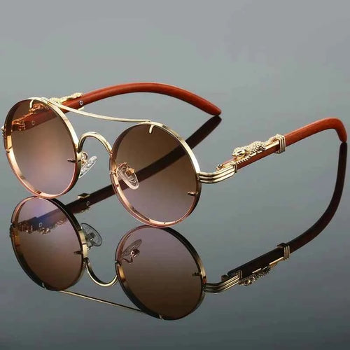 Classic Retro Leopard Head Men's Driving Metal Round Frame