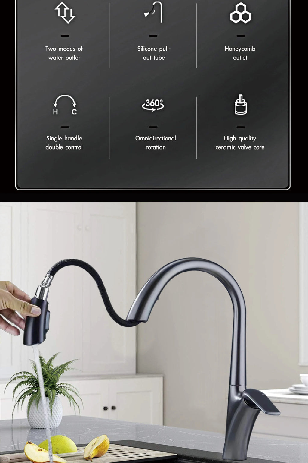 Premium Brushed Gold Kitchen Faucet - Pull-Out Spray