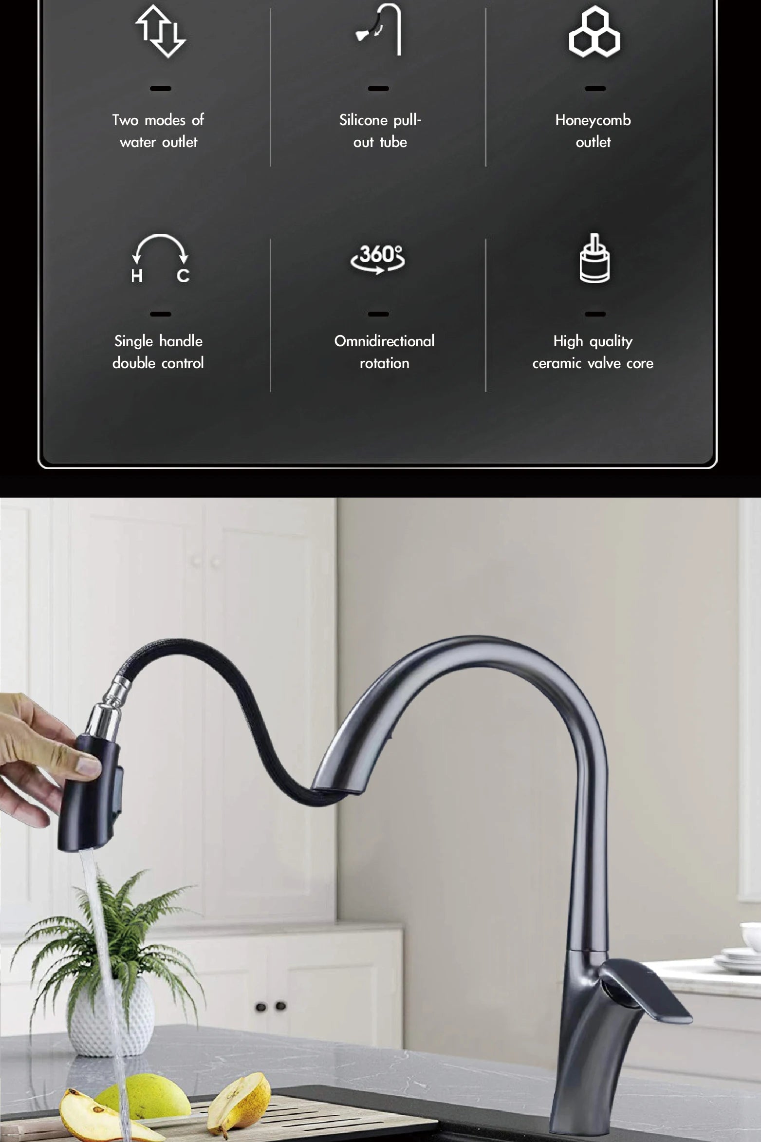 Premium Brushed Gold Kitchen Faucet - Pull-Out Spray