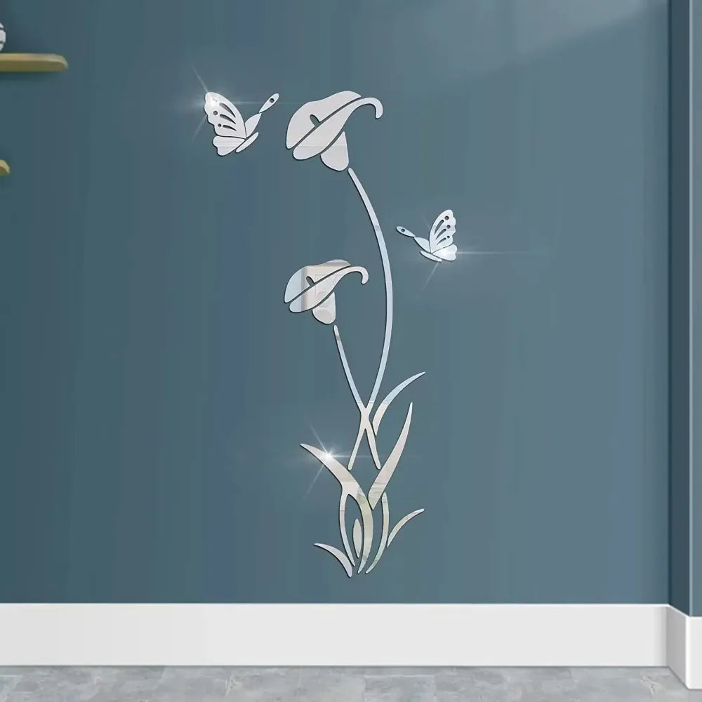 Elegant Butterfly Lily Wall Decals - Acrylic Mirror Art