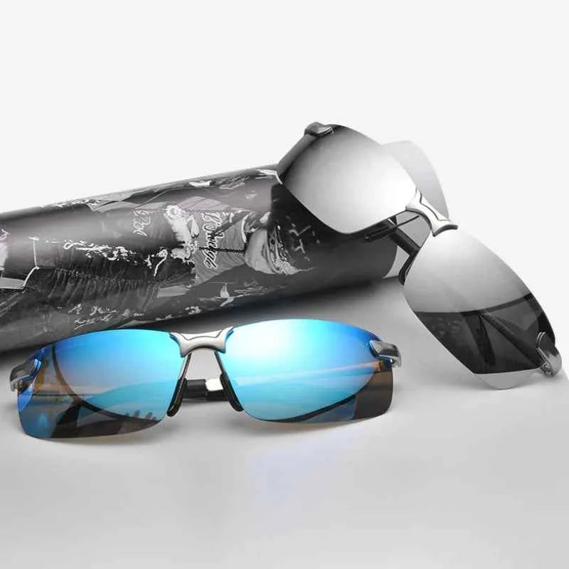 Classic Polarized Men's Sunglasses - Retro Half Frame Designer Eyewear