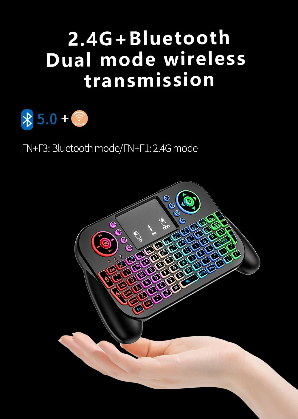 Premium Mini Wireless Keyboard with 7-Color Backlit & Touchpad