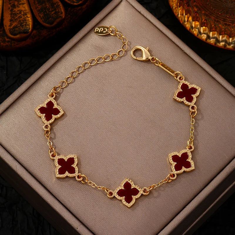 Elegant Vintage Clover Bracelet - Rhinestone & Link Chain