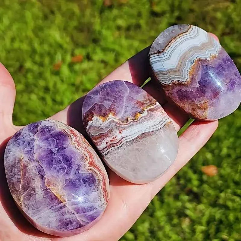 1pc amethyst lace agate palm stoneoice for decoration and holiday gifting crafted