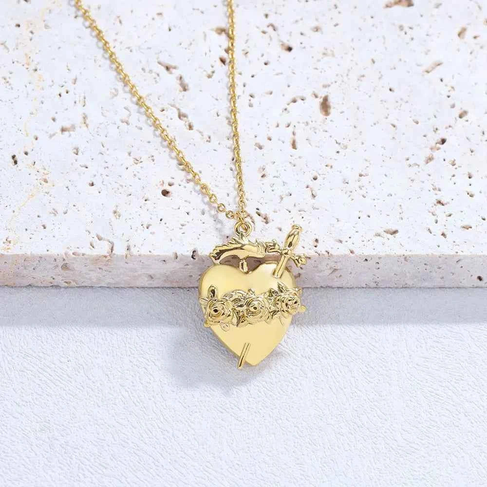 Elegant Pink Rhinestone Heart Necklace - Gothic Y2K Choker