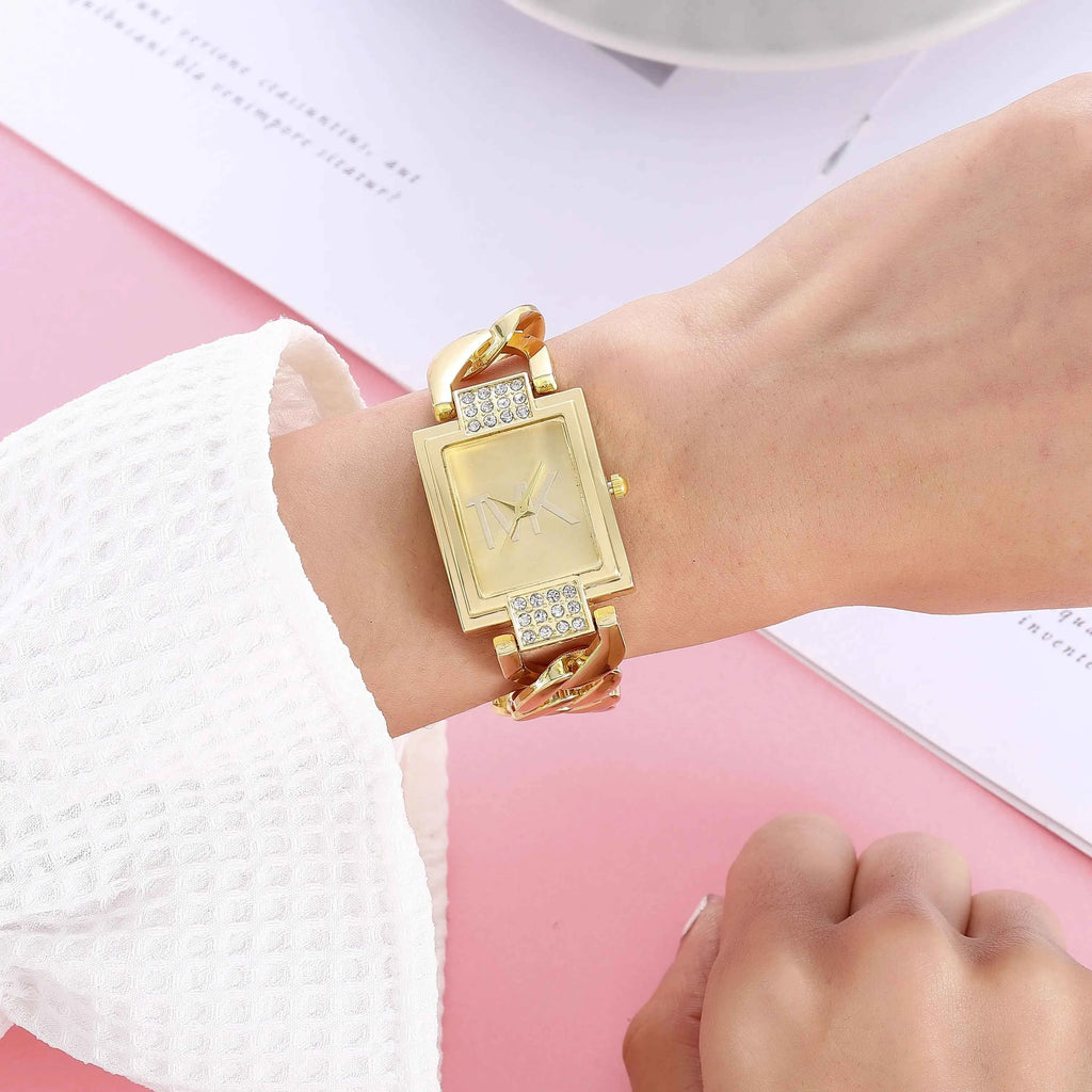 Elegant Women's Square Quartz Watch - Premium Metal Strap Wristwatch