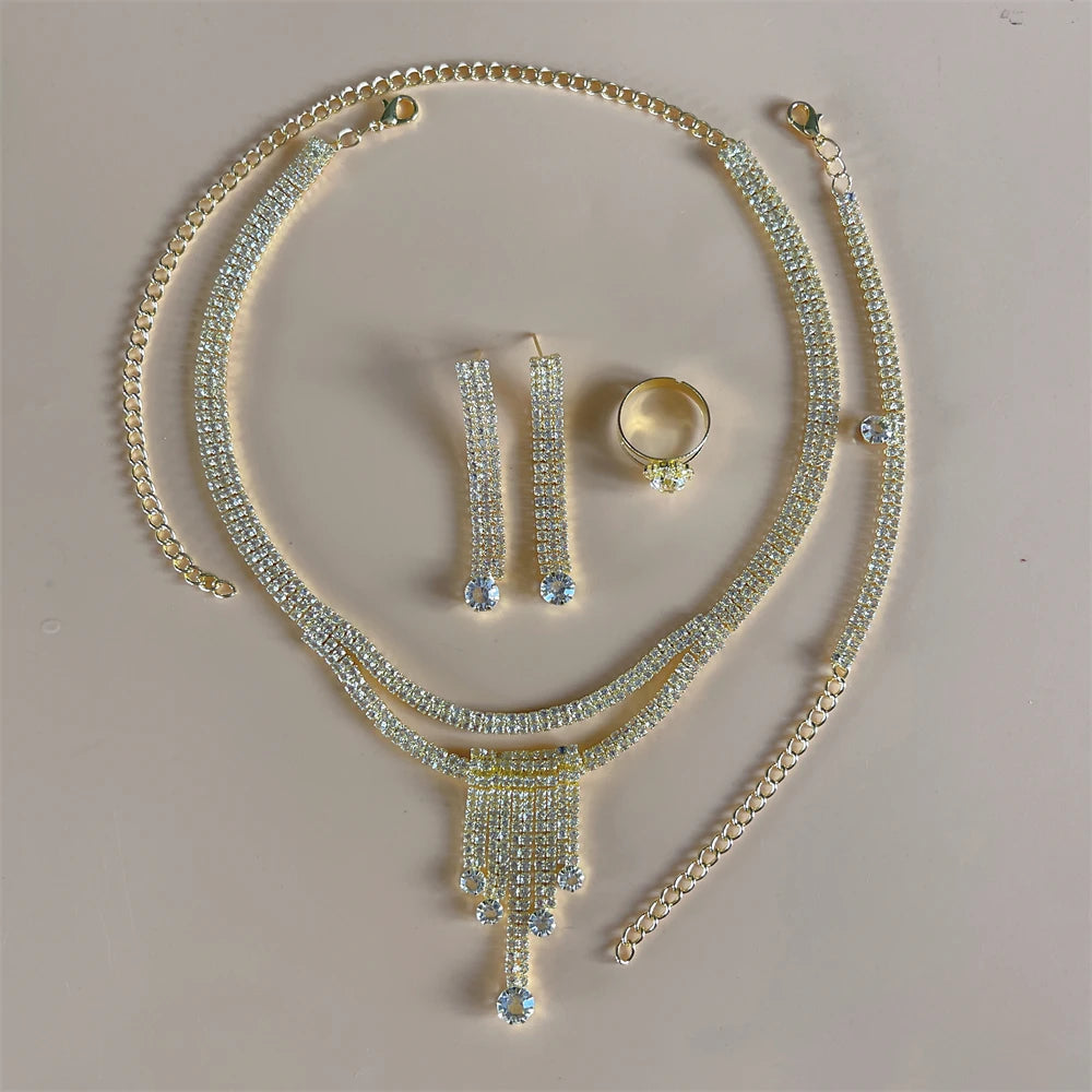 Elegant Crystal Tassel Wedding Jewelry Set - Silver & Gold