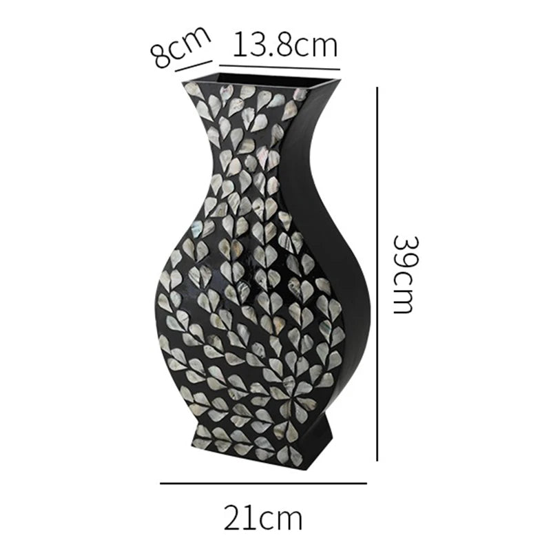 Premium Modern Aesthetic Vase - Hand-Painted Wood Centerpiece