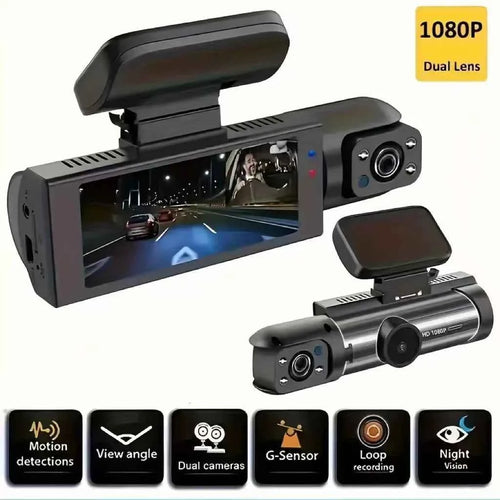 Dual Camera Dash Cam 1080P - IR Night Vision & Wide Angle DVR