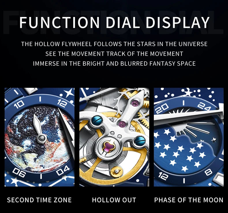 Luxury Men's Moon Phase Watch - Skeleton Chronograph