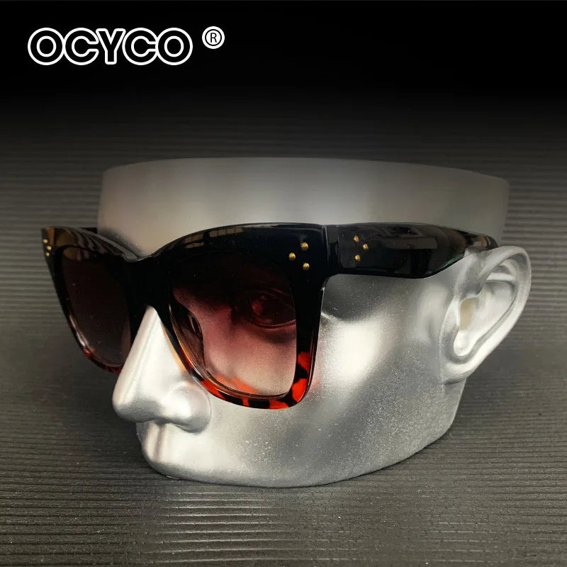 Luxury Rectangle Sunglasses - Gradient Lens & Rivet Details