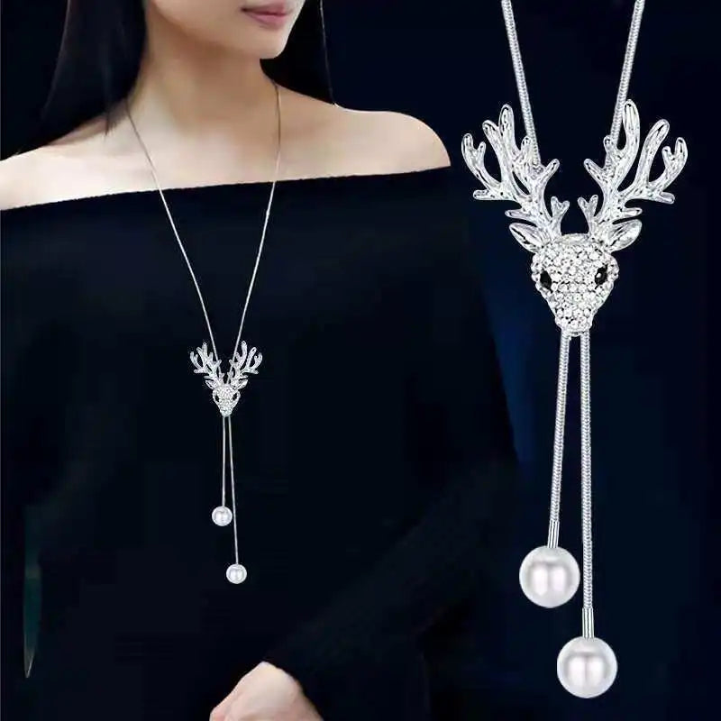 Luxury Crystal Flower Long Sweater Necklace - Elegant Pendant