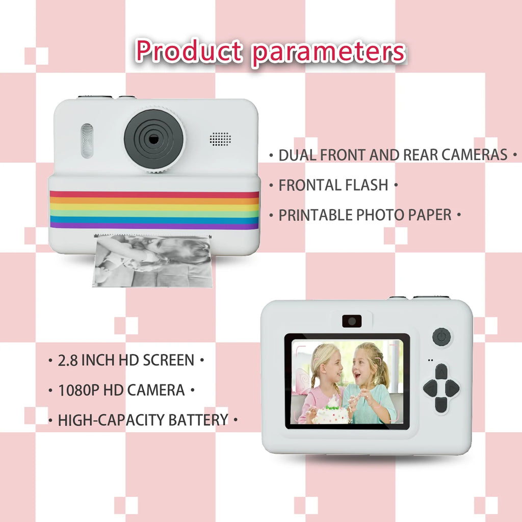 Instant Print Kids Camera - 2.8 Inch HD Portable Thermal Toy