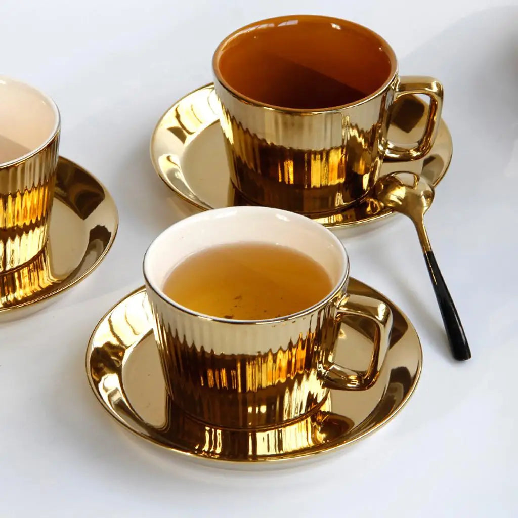Elegant Gold Plated Ceramic Cup & Saucer Set - 250ML