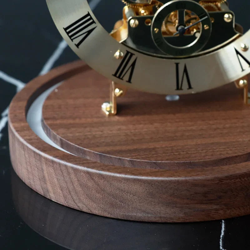 Elegant Luxury Desk Clock - Metal & Wood Tabletop Accent