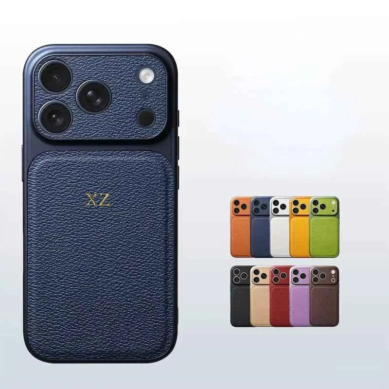 Luxury Initials Leather Phone Case with Lens Protection