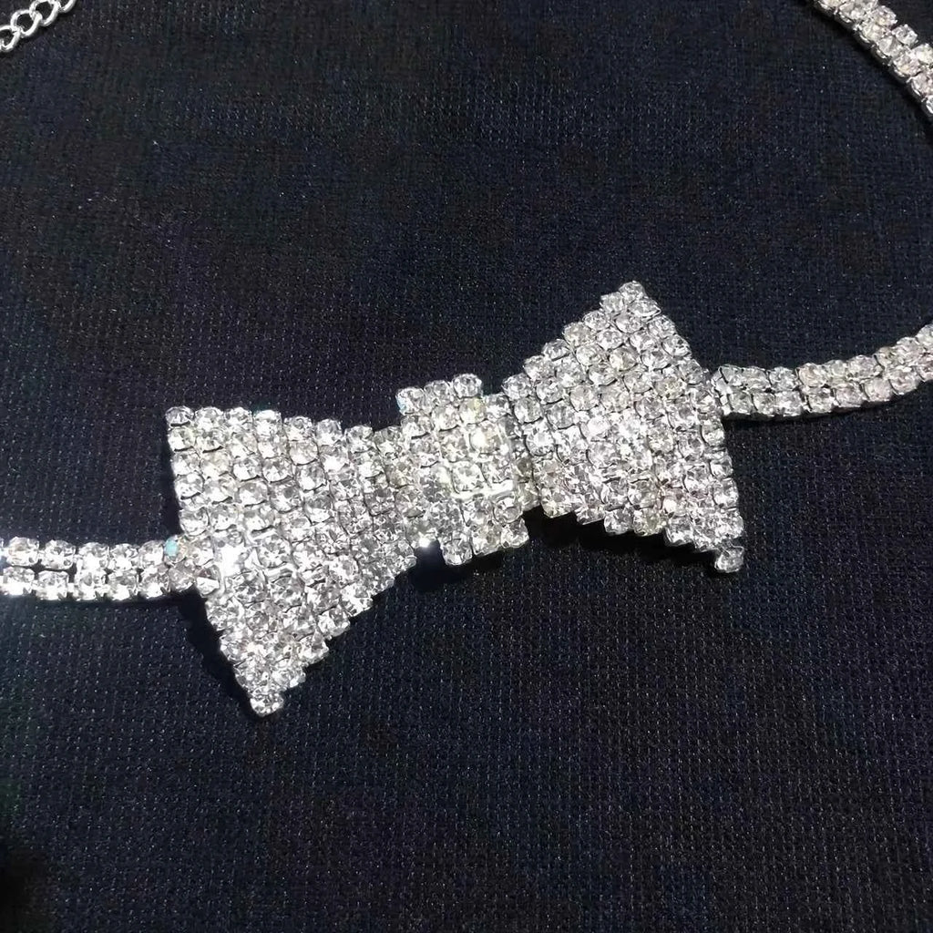 Elegant Crystal Bow Necklace - Rhinestone Jewelry Accessory