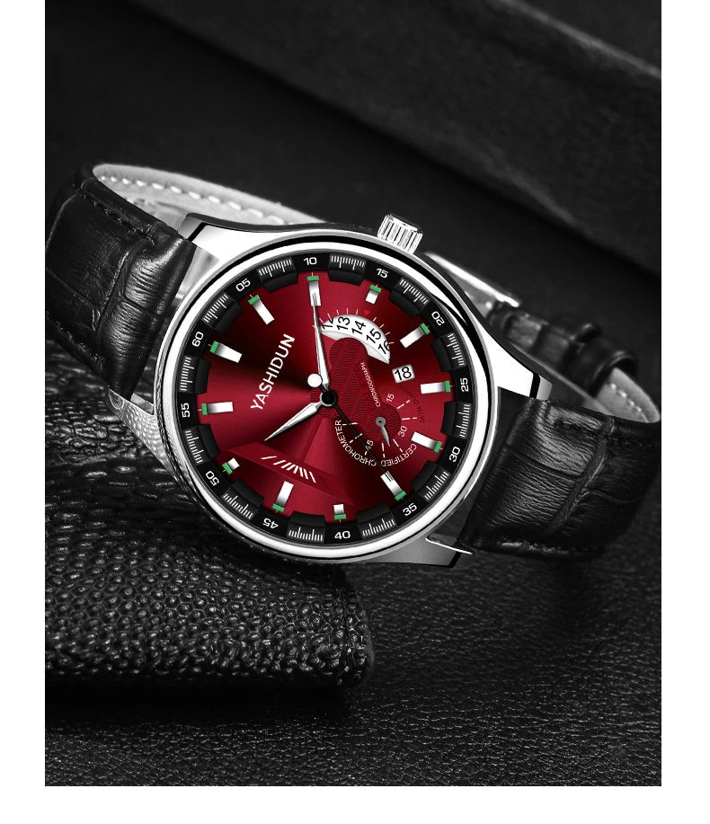 Premium Men's Luminous Quartz Watch - Waterproof Leather