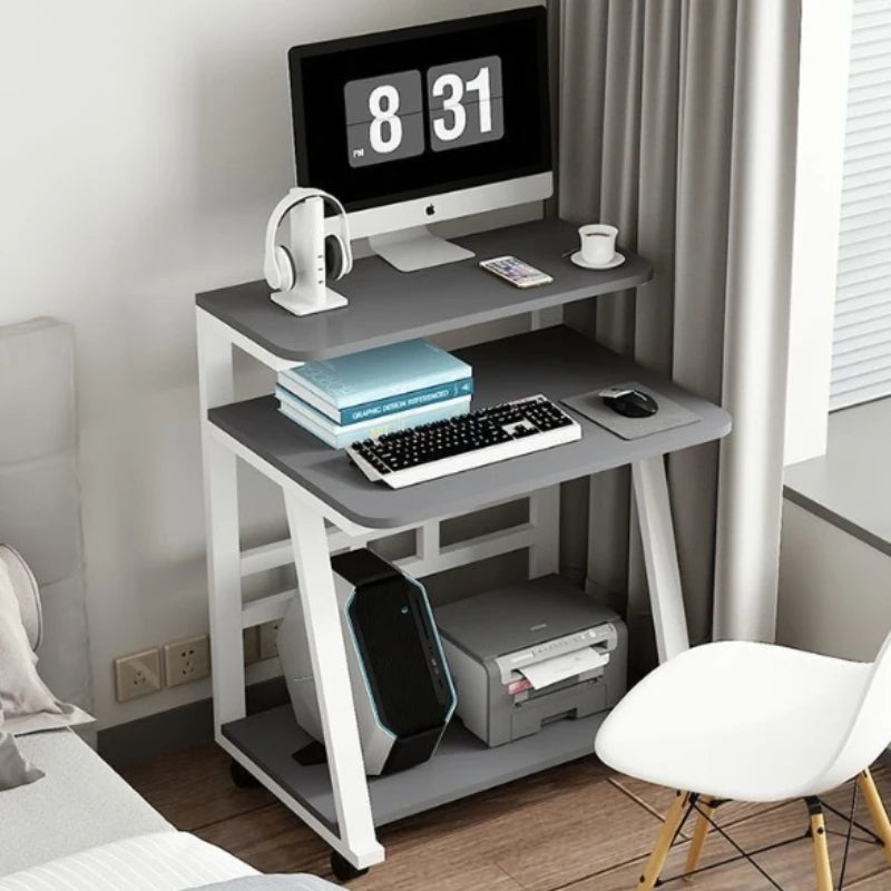 Smart Computer Desk - brown and white rectangular metal desk with modern design