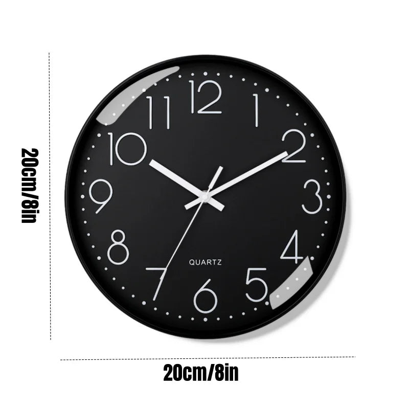 Silent wall clock - 8-inch modern minimalist design in black, grey, rose gold, or white