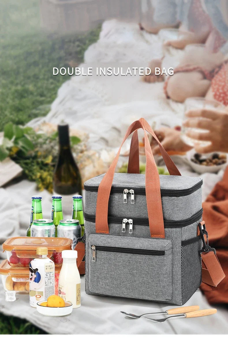 Insulated Lunch Bag - Portable Double-Layer Cooler Tote with Large Capacity and Crossbody Strap for Food Storage, Drinks & Meals - Tulique
