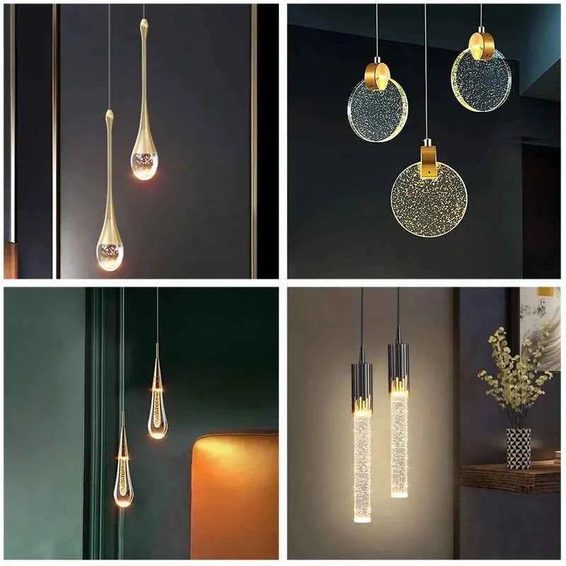 Modern Crystal Pendant Lamp - Elegant Bedside Hanging Lighting