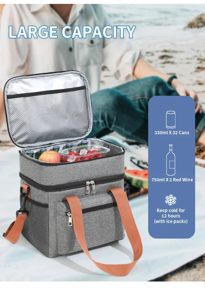 Insulated Lunch Bag - Portable Double-Layer Cooler Tote with Large Capacity and Crossbody Strap for Food Storage, Drinks & Meals - Tulique