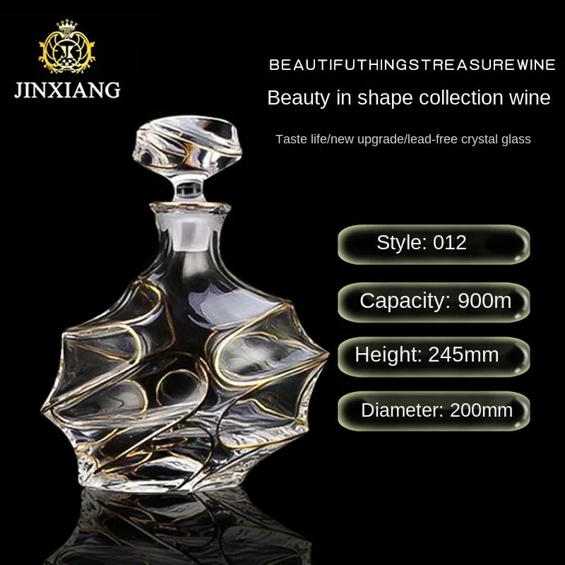 Elegant Crystal Wine Decanter - Gold Line Detail