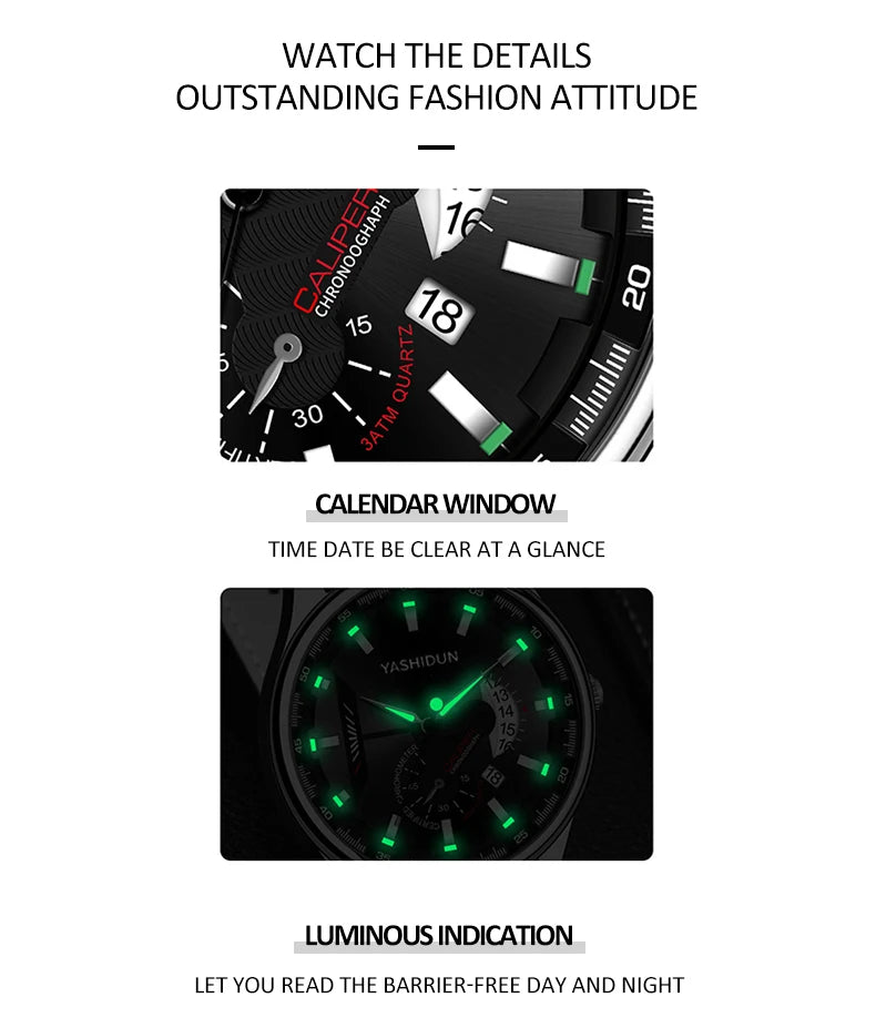Premium Men's Luminous Quartz Watch - Waterproof Leather
