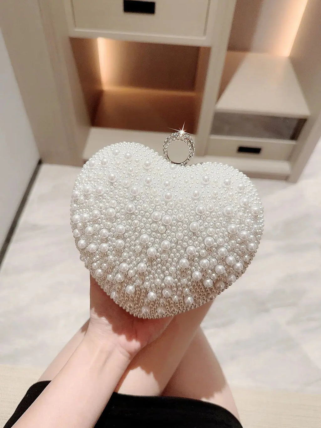 Elegant Pearl Evening Bag - Embellished Clutch with Chain