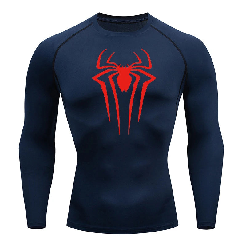 Spider Print Long Sleeve Compression Shirt - Athletic Baselayer