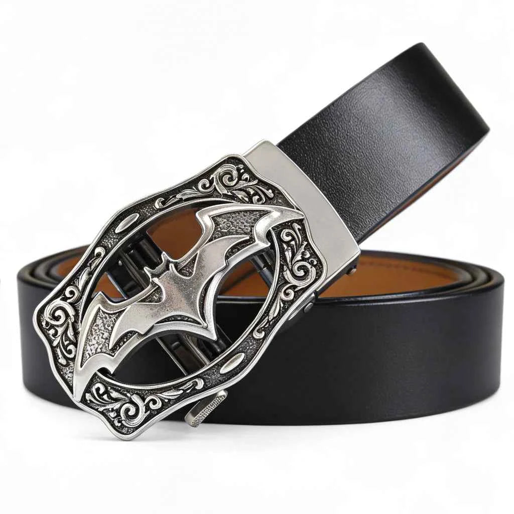 Retro Automatic Belt with Bat Buckle - Genuine Leather