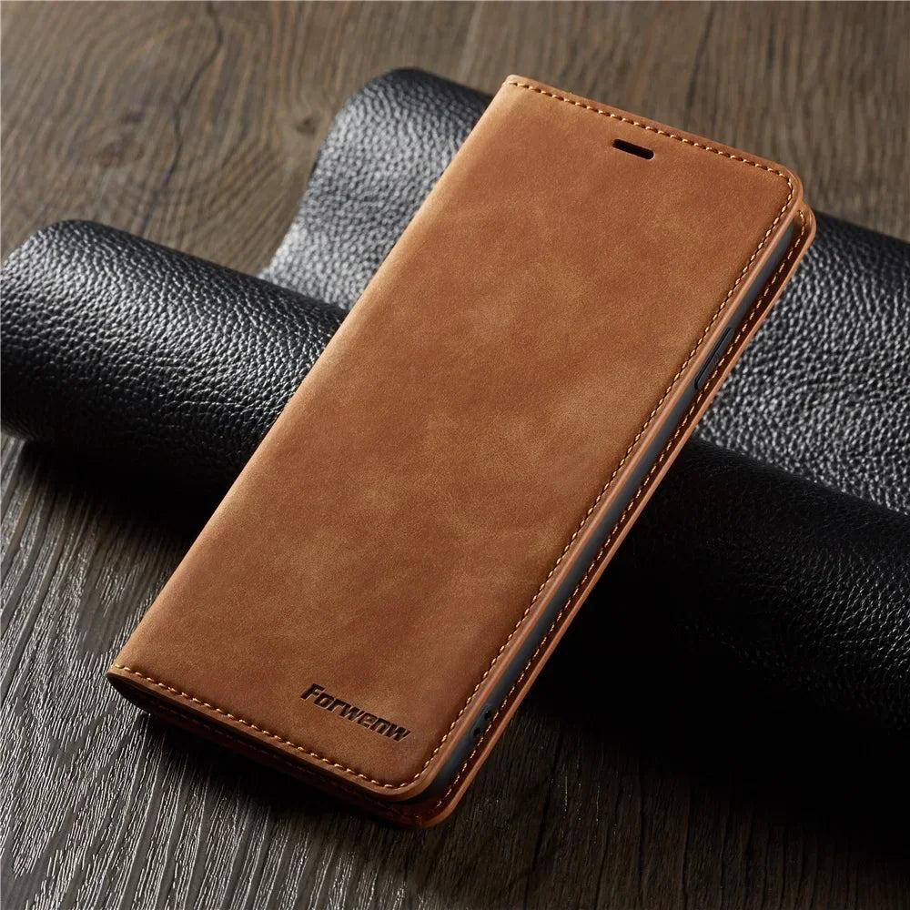 Premium Suede Leather iPhone Wallet Case - Magnetic Flip Cover