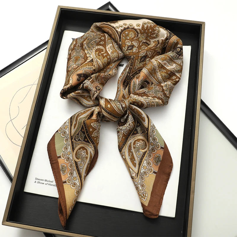 Luxury Silk Scarf - 70x70cm Square Shawl & Headband