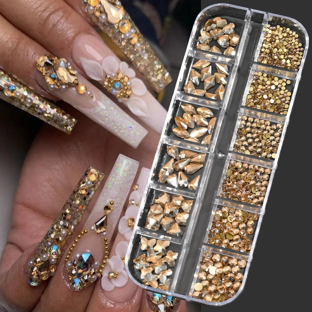 Luxury Crystal Chain Nail Charms - Rhinestone Diamond Art