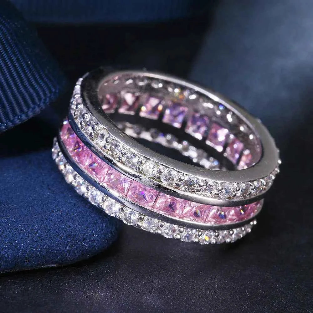 Luxury Pink Zircon Ring - Elegant Silver Bridal Jewelry