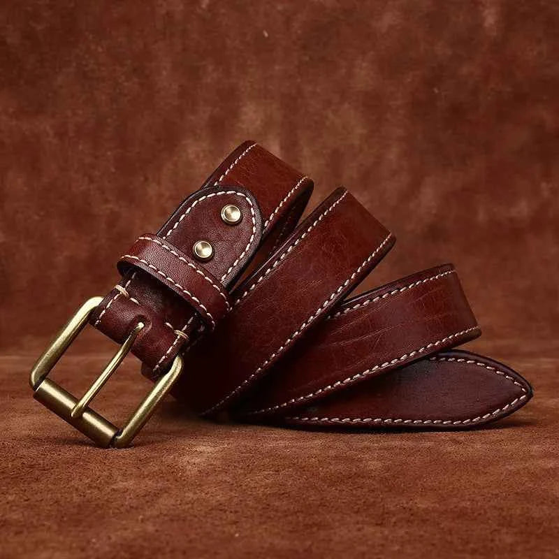 Premium Men's Genuine Leather Belt with Brass Buckle