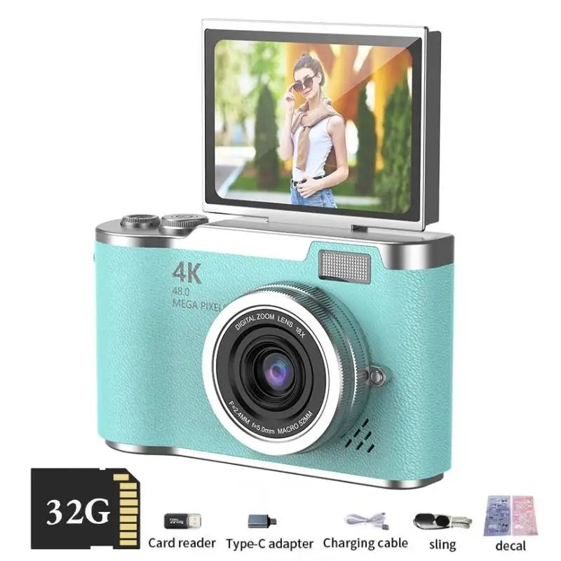 Compact 4K Digital Camera - 48MP HD Selfie Camcorder