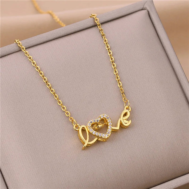 Elegant Zircon Crystal Stainless Steel Necklace