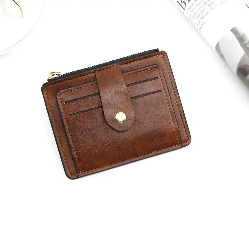 Luxury Slim Leather Wallet with Coin Pocket - Compact Card Holder