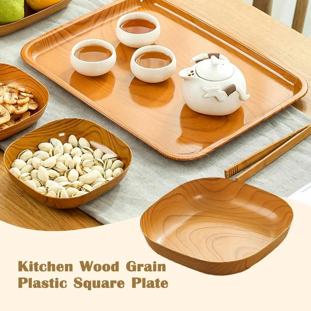 Elegant Wood Grain Square Plate - Japanese Style Dinnerware